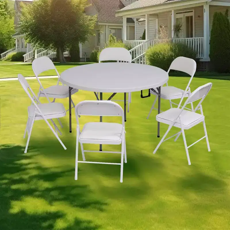4 Pack Folding Chairs with Padded Seats, Metal Frame with Pu Leather Seat & Back, Capacity 350 lbs, White