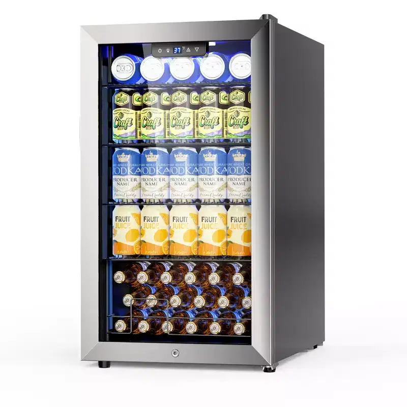 Hooure 17.5 in. Single Zone Freestanding Refrigerator 126-Cans Beverage Cooler in Silver Mini Beverage Fridge
