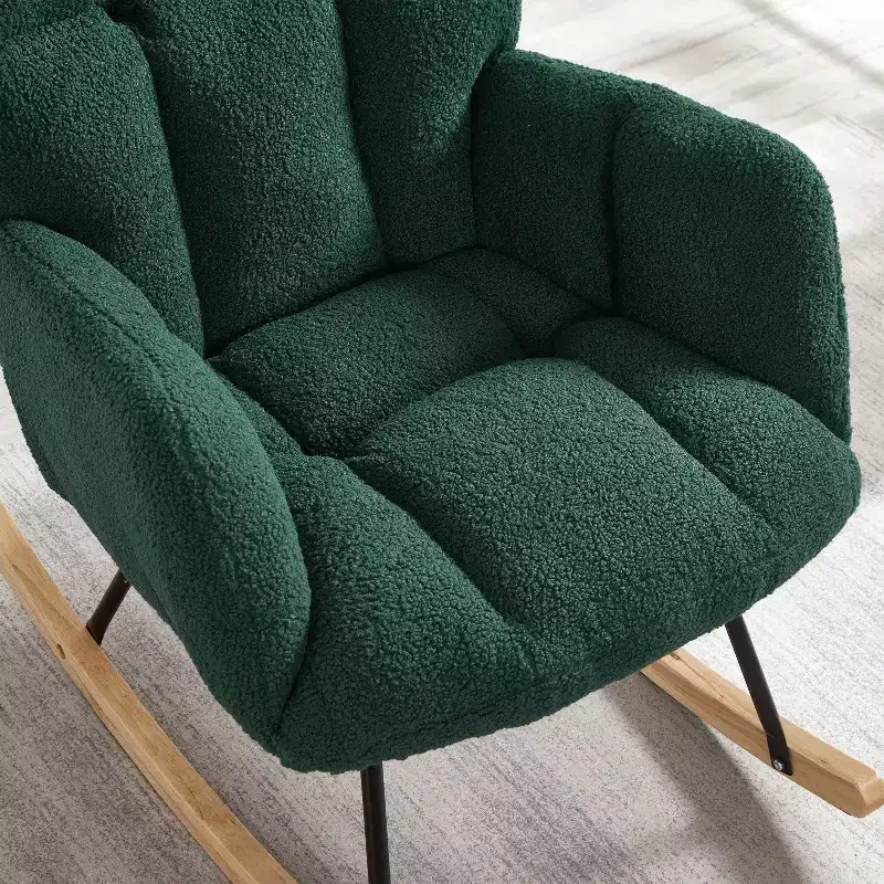 High-Back Rocking Chair – Green / Ivory / Pink, Single Seat, Upholstered