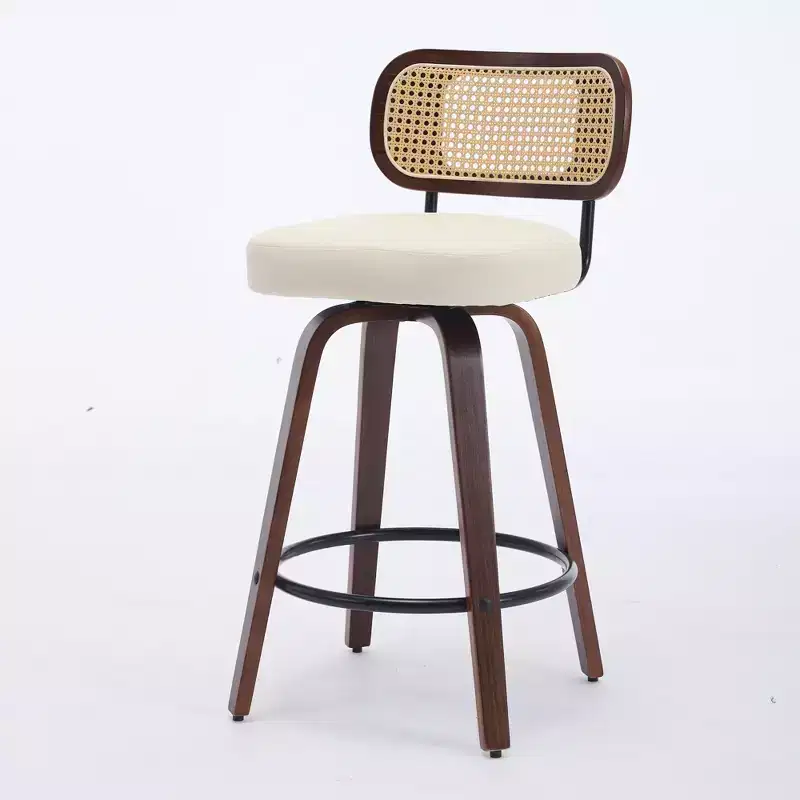 Counter Height Bar Stools - 26 Rattan Counter Height Stools With Cane Back and Upholstered Seat