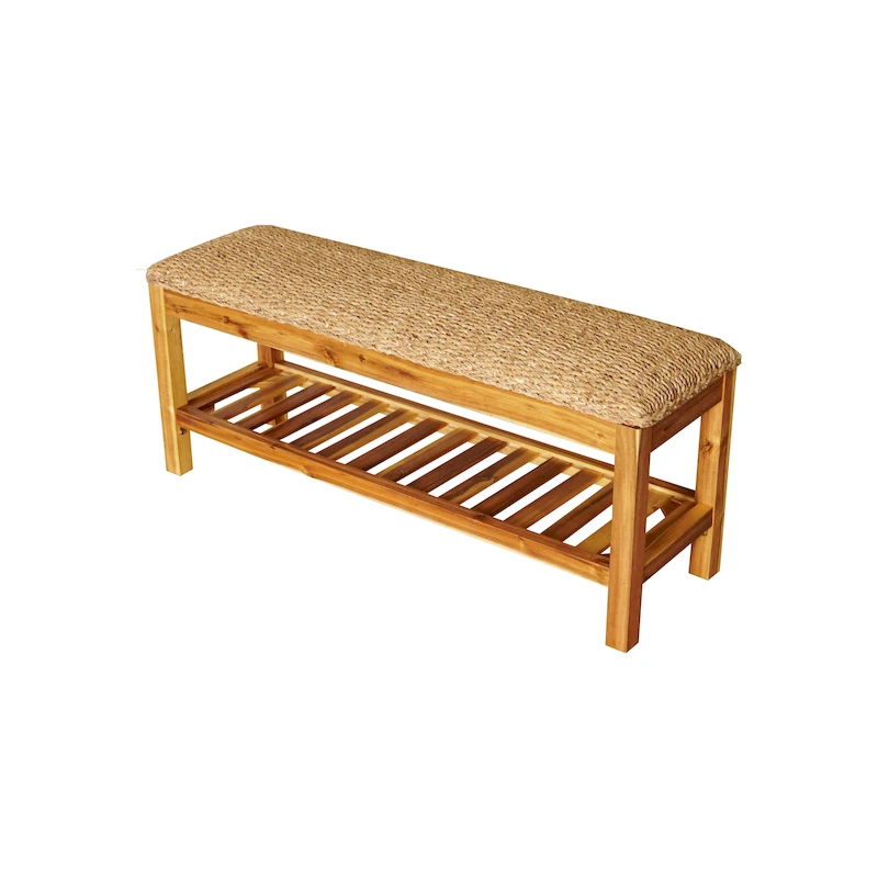 M4H Lindos Water Hyacinth & Solid Wood Storage Shoes Bench
