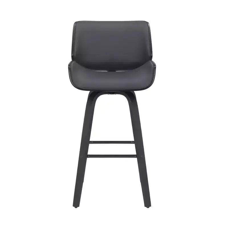 26 Gray And Black Faux Leather And Iron Swivel Counter Height Bar Chair