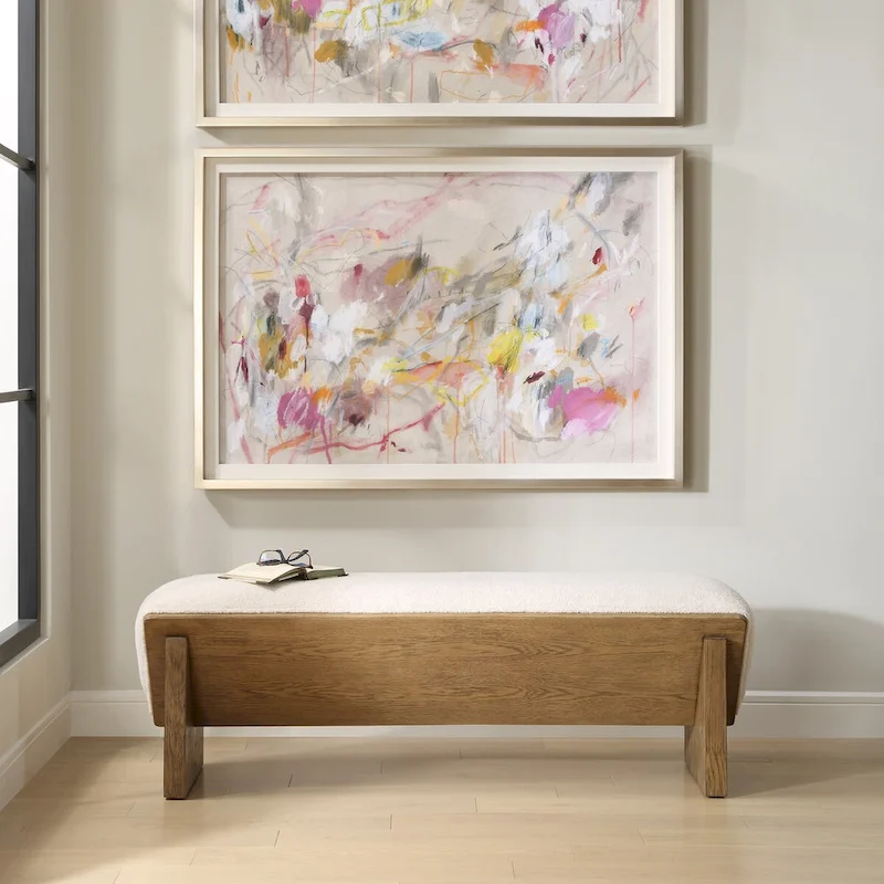 Uttermost Wedged Ivory Fabric Bench - 17 H X 59 W X 19 D