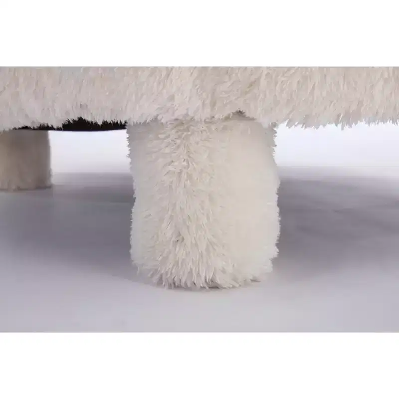 Upholstered Accent Chair Armless Side Chair with Curved Backrest, Teddy/Fur, White/Khaki - ModernLuxe