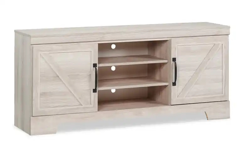 61 Rustic TV Stand with Storage and Cable Management for TVs up to 70- Whitewash