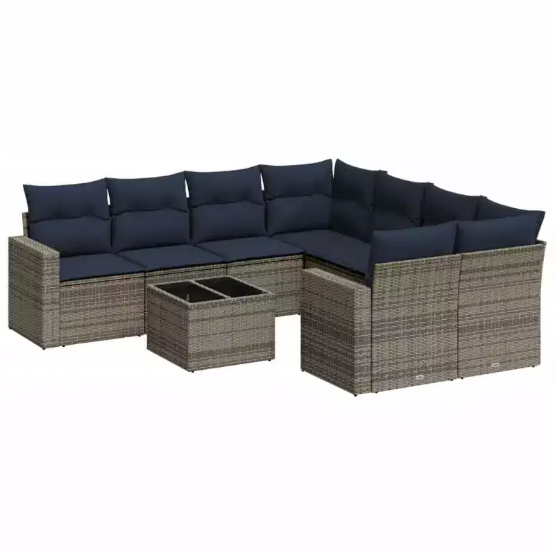 vidaXL 9 Piece Patio Sofa Set with Cushions Brown Poly Rattan - Brown and Red