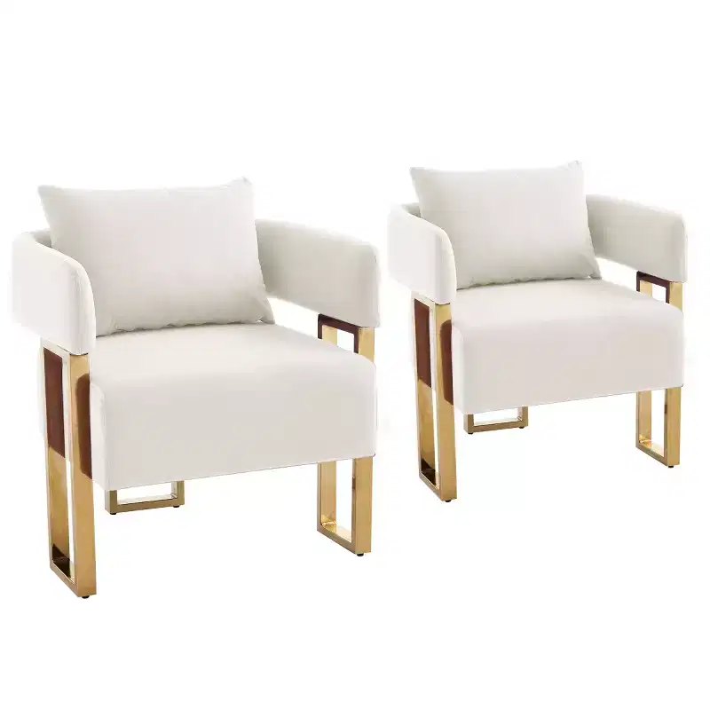 Set of 2 Modern Upholstered Accent Chairs with Gold Square Metal Legs & Foam Cushion, 26