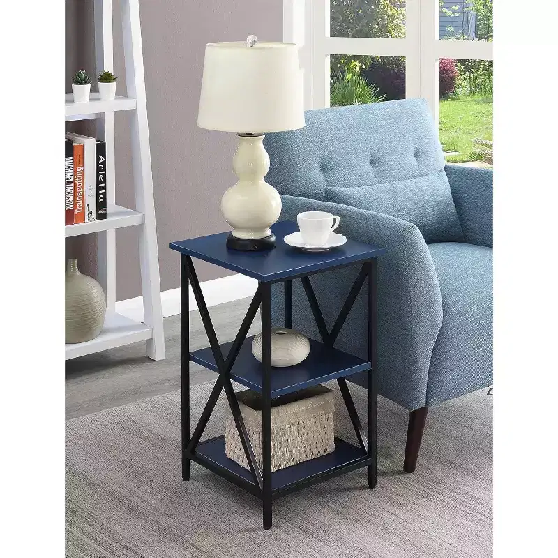 3-Tier End Table with Metal Frame & Open Shelves - Cobalt Blue
