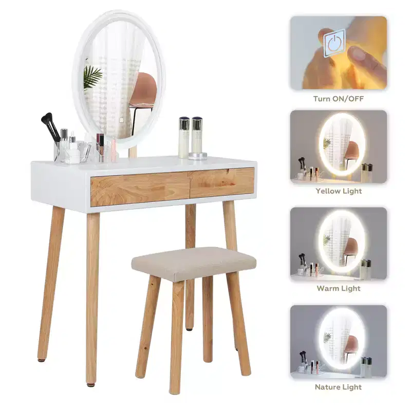 31.5 Natural Wood Makeup Vanity Desk Set