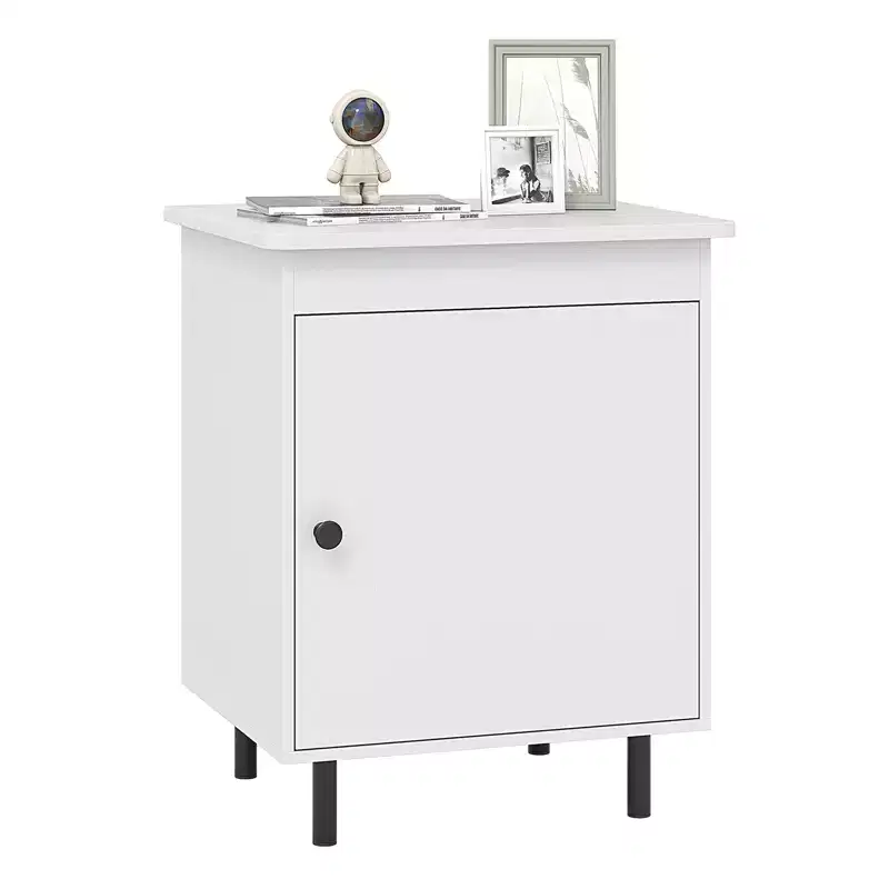Costway Nightstand Mid Century Modern End Table w/Door Heavy-Duty Metal Legs for Bedroom
