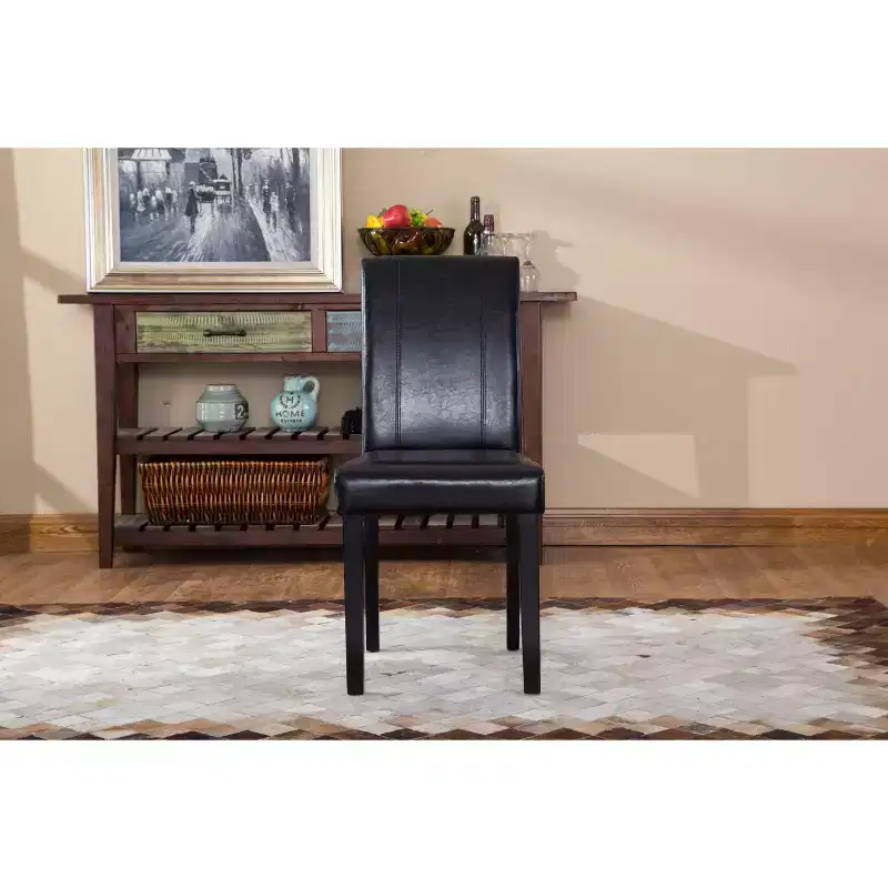Okak Urban Style Dining Chairs Parson Chairs Set of 2, Faux Leather Upholstery with UV-Resistant, Solid Wood Espresso Legs & Slim Back