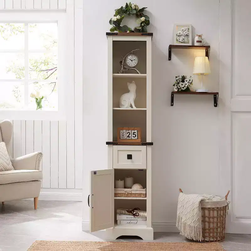 OKD 68 Bathroom Floor Cabinets, Tall Linen Towers with Adjustable Shelves