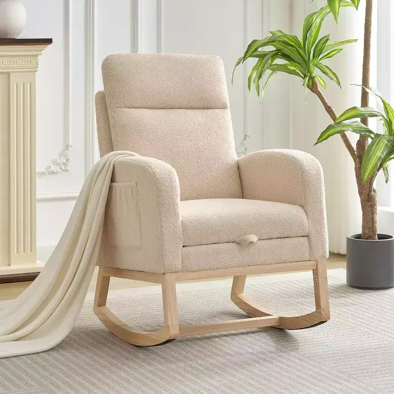 Rocking Chair Nursery,Nursing Rocking Chairs with Foot Rest,Comfortable Rocker Recliner with Side Pocket,for Living Room, Bedroom