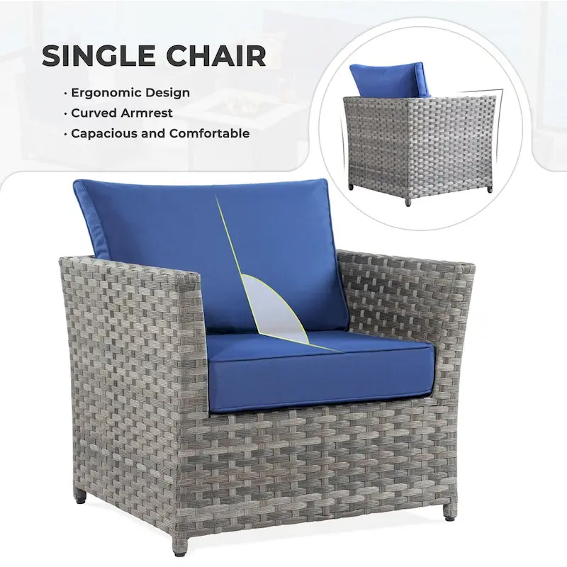 OVIOS 10-Piece Patio Wicker Conversation Rocking Chair Set With Fire Table