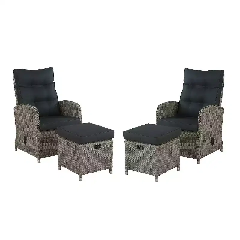 Monaco 4pc Set: Reclining Chairs & Ottomans, Water-Resistant - Alaterre Furniture