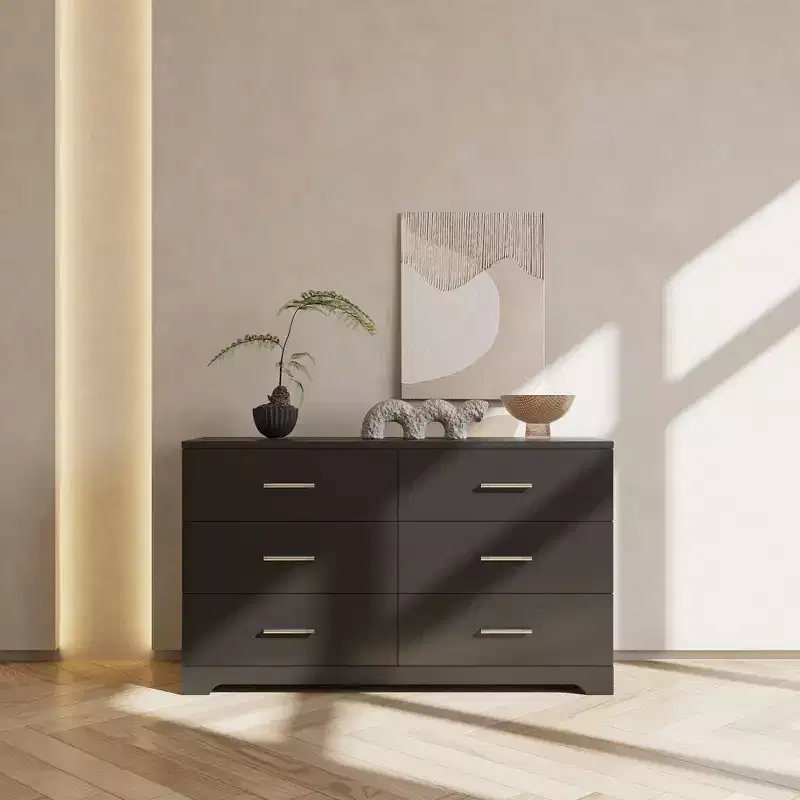 Karl Home 6-Drawer Black Particle Board 47.24in. W Chest of Drawer