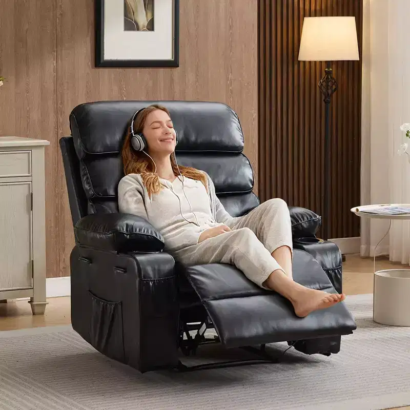 PU Leather Extra Wide Manual Recliner for Adults with Massage and Heat, Large Lazy Chair with 1.5X Sponge Comfort Arm and Back for Living Room