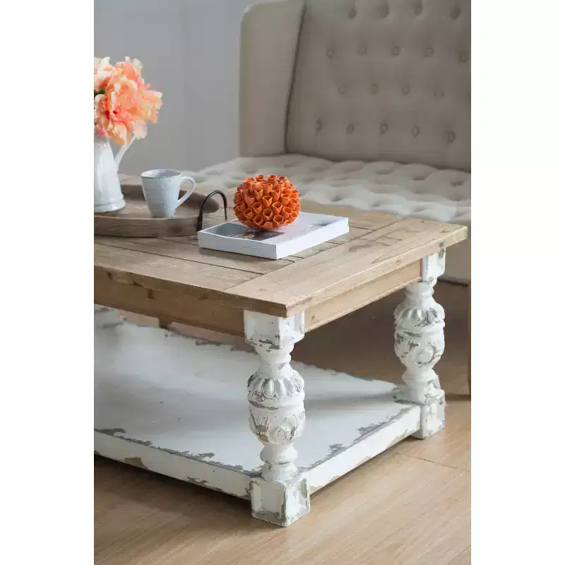French Country Rectangular Wooden Coffee Table 47x27.5x20