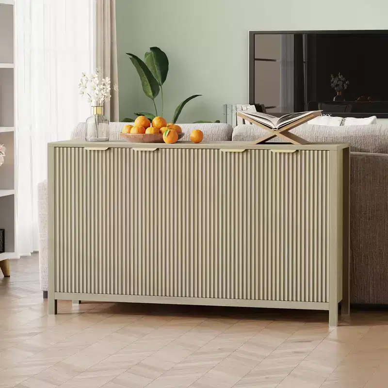 55 Sideboard Buffet Cabinet, Fluted Coffee Bar Table with Storage & Adjustable Shelves, Media TV Console Table for Living Room Kitchen Entryway