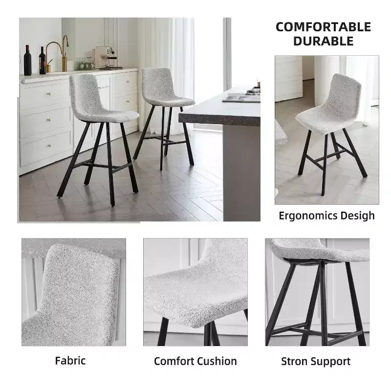 Okak Modern Set of 2 Bar Stools Kitchen Island Chairs with Ergonomic Curved Backrest & Footrest,Faux Leather Counter Stools