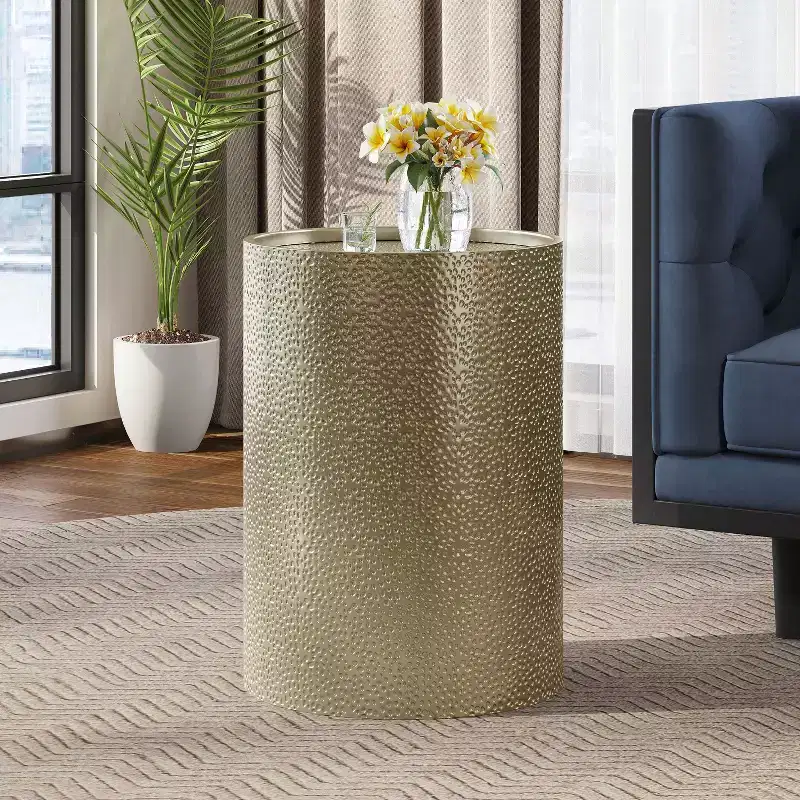 GDFStudio Geyer Modern Hammered Iron Round Accent Table