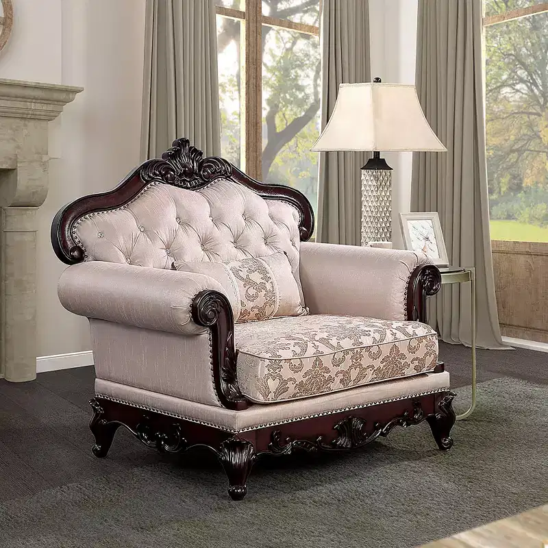 Traditional Button Tufted Wingback Arm Chair, Dark Cherry/Light Brown