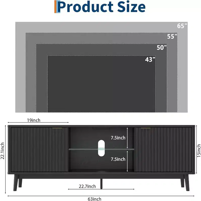 65'' Stand, with Storage and Adjustable Shelf, Console for Living Room, Modern Console