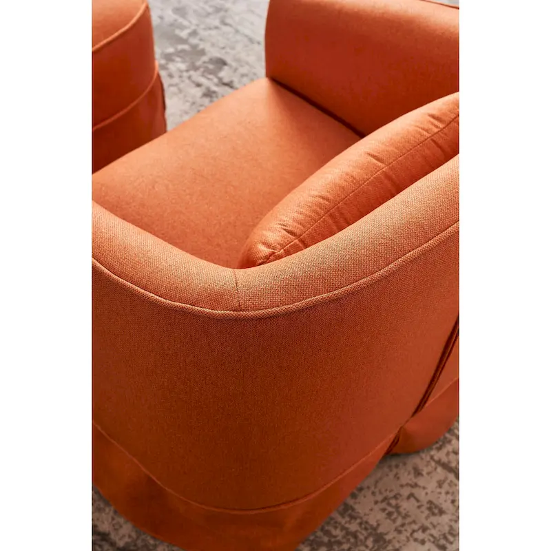 Swivel Barrel Chair With Ottoman, Swivel Accent Chairs Armchair, Reading Chairs, Round Barrel Chairs with Black Metal Base