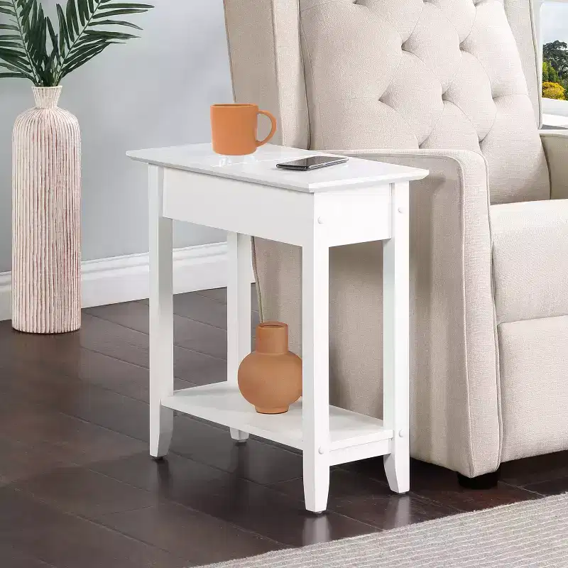 Belmont Flip Top End Table with Concealed Storage Compartment, Straight Legs and Sleek Narrow Design for Any Living Room