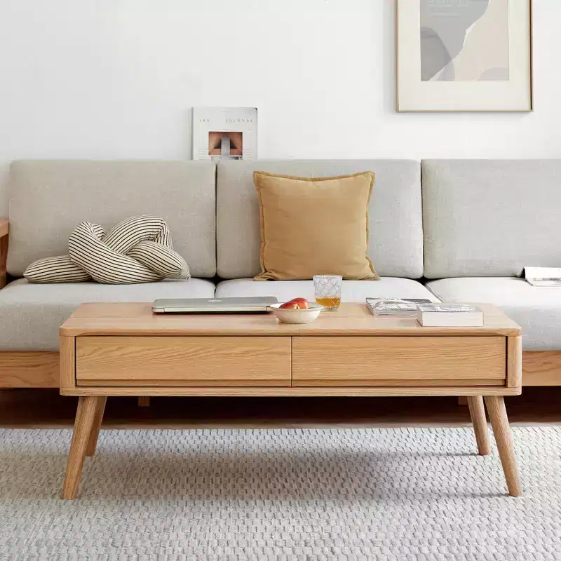 GDFStudio Michael Solid Wood Study Desk, Lift-Top Coffee Table with Two Drawers and Hidden Compartment