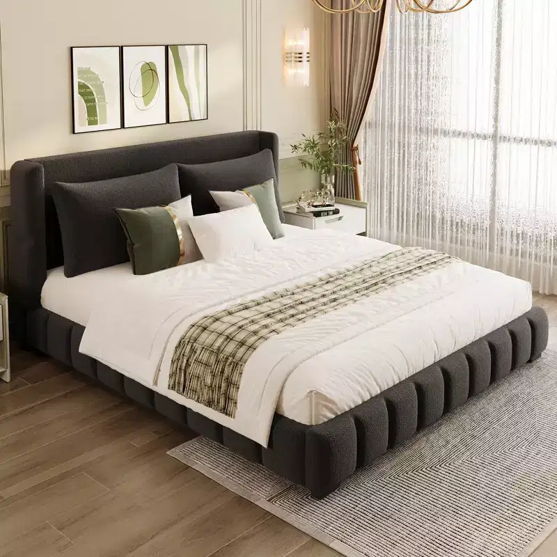 Queen/King Size Upholstered Platform Bed Frame with 2 Pillows & Headboard - ModernLuxe