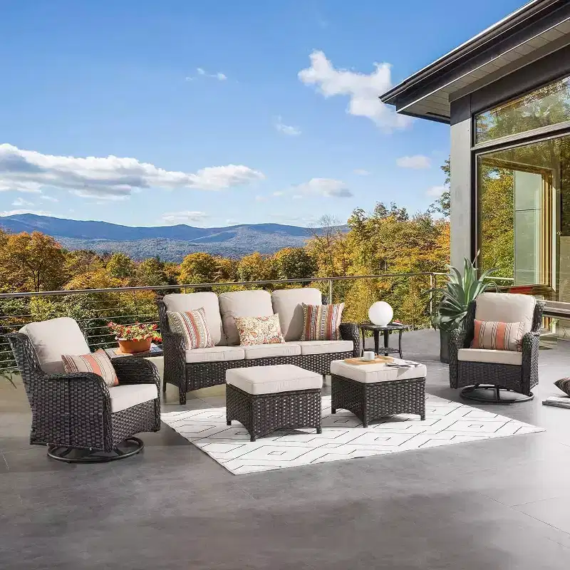 HOMLUX 6 Pcs Outdoor Patio Furniture Set High Back Sofa and Swivel Chairs Set