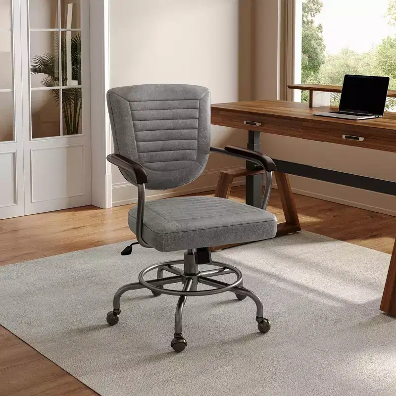 Cole, PU Leather Task Office Chair,27.12 D x 24.75 W x 36.25-39.37 H,Grey