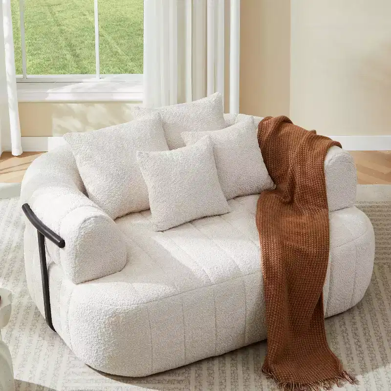 ModernLuxe 64 Oversized Sofa Boucle Cloud Chaise Lounge Chair, Metal-Supported Boneless Couch for Living Room/Bedroom