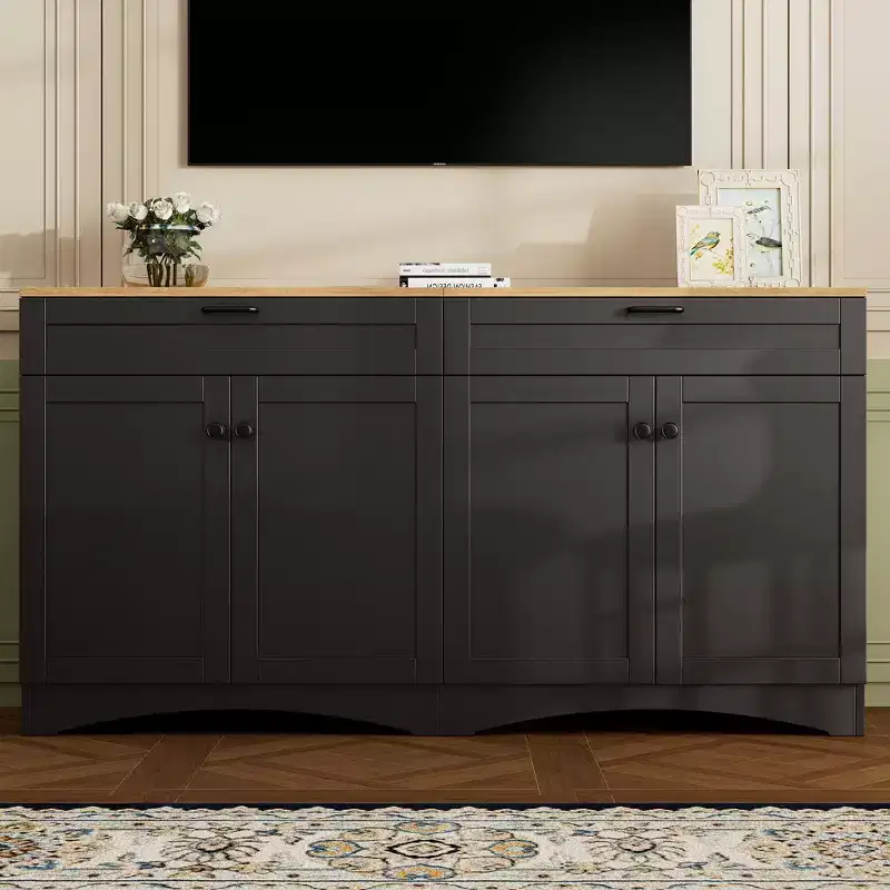 Farmhouse TV Stand with 2 Drawers for TVs Up to 70, Versatile Wood Grain Sideboard, Mid-Century Buffet Cabinet