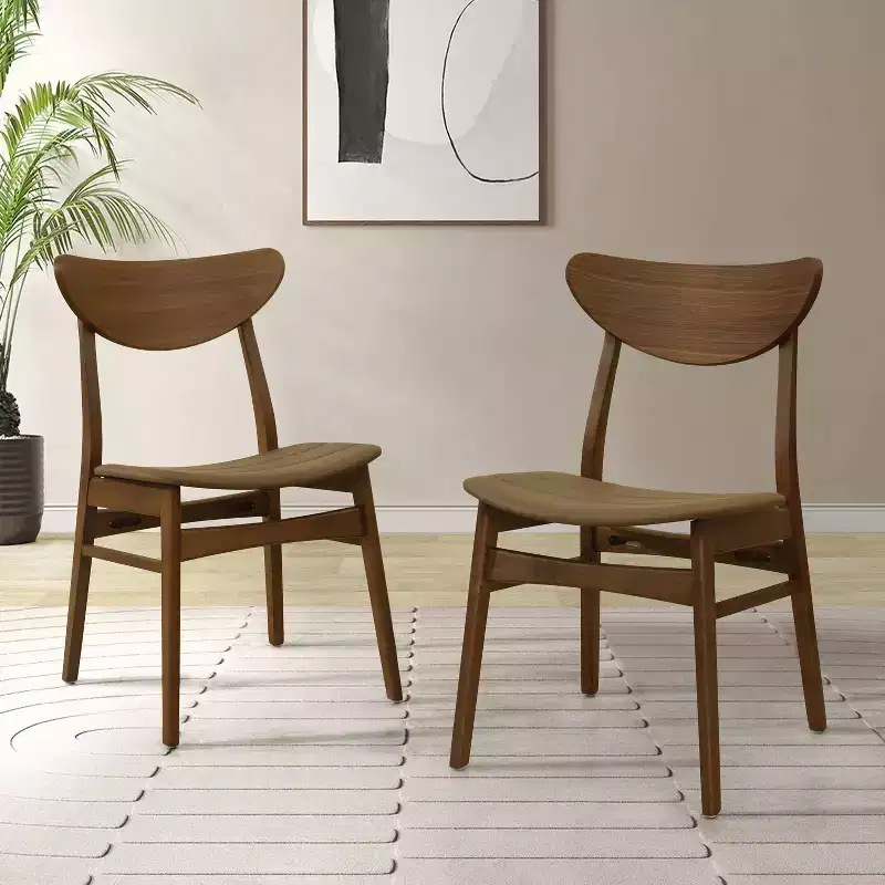 Christopher Knight Home Set of 2 Josie Mid-Century Modern Rubber Wood Faux Leather Dining Chairs Brown/Walnut
