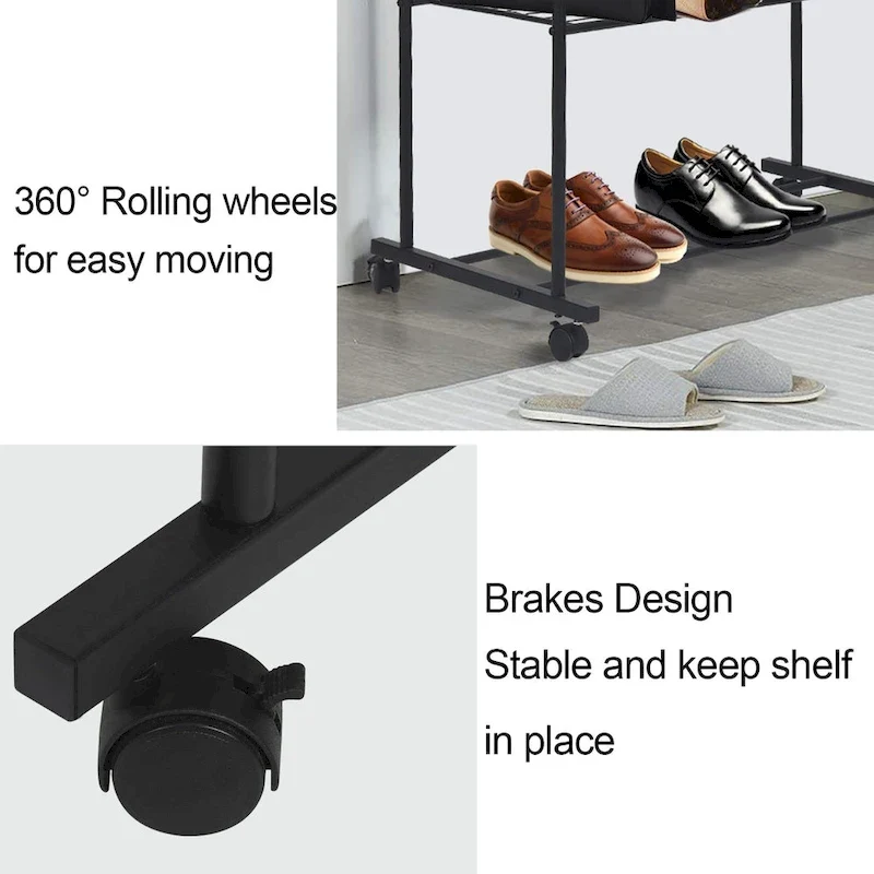 Rolling Garment Rack Clothes Metal Stand Shelf