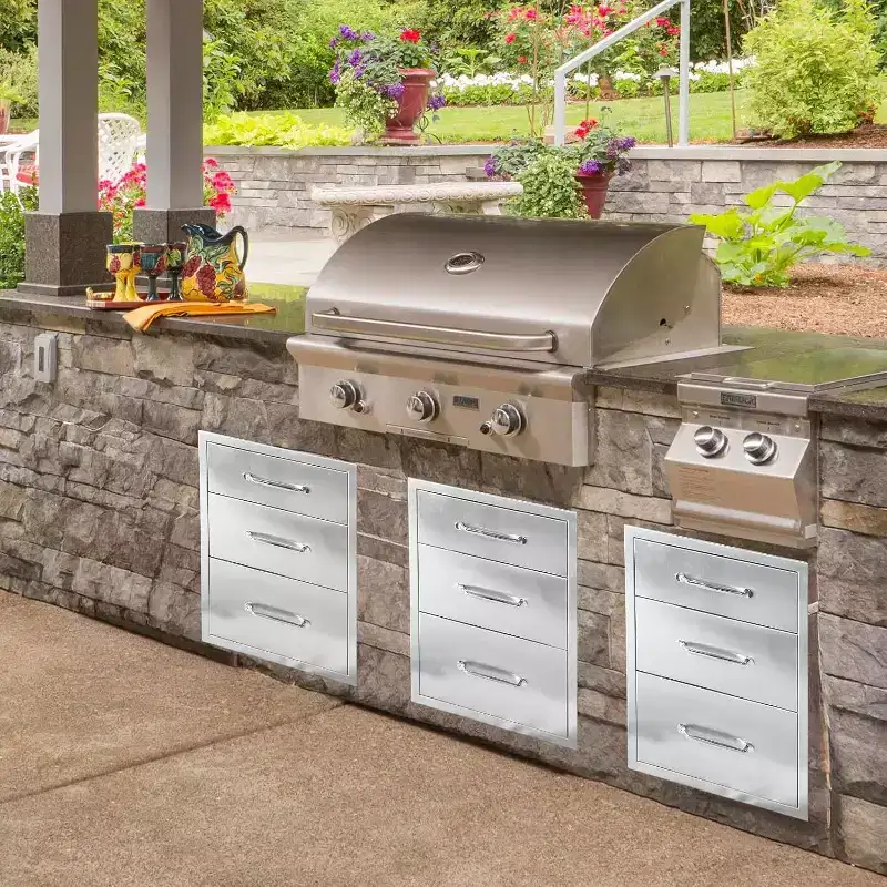 Outdoor Kitchen Drawers 18 W x 23 H x 23 D, Stainless Steel 3-Drawer Dresser for BBQ Island, Grill Station, Patio Storage