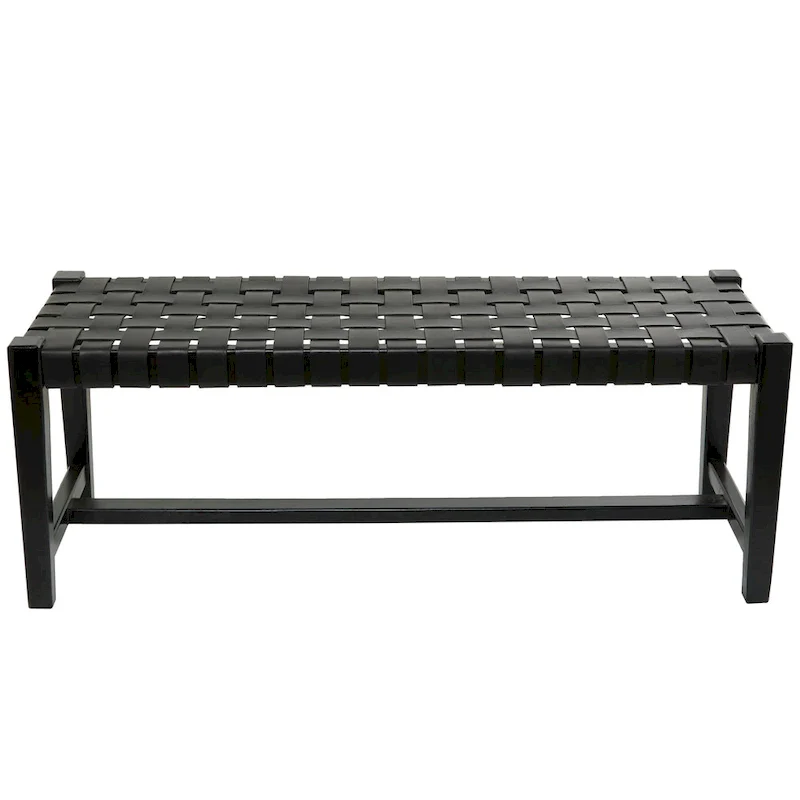 Black Woven Leather Bench – 2-Seat