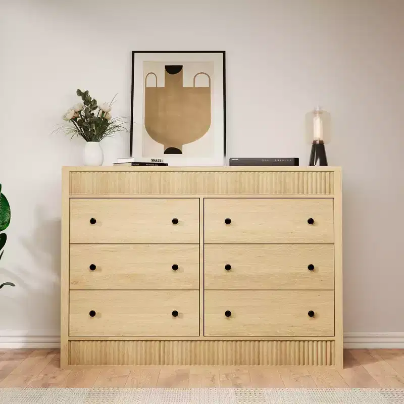 Fluted 7-Drawer Dresser, 54 Wide Modern Wood Chest with Smooth Gliding Drawers and Anti-Tip Safety, for Bedroom, Living Room or Entryway