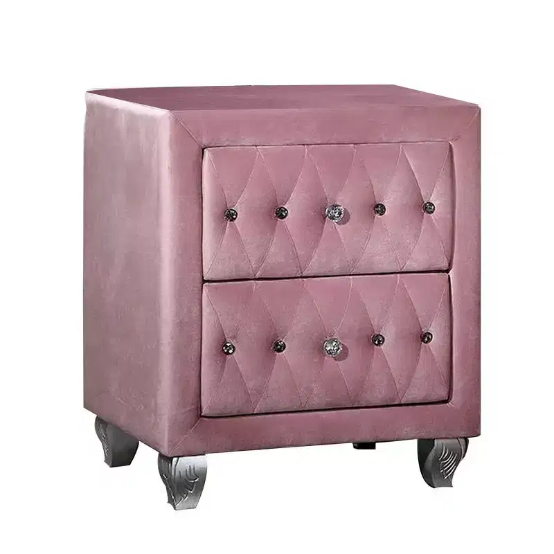 Royal Hampton 26 Inch Nightstand, 2 Drawer, Cabriole Legs, Wood, Pink Upholstery