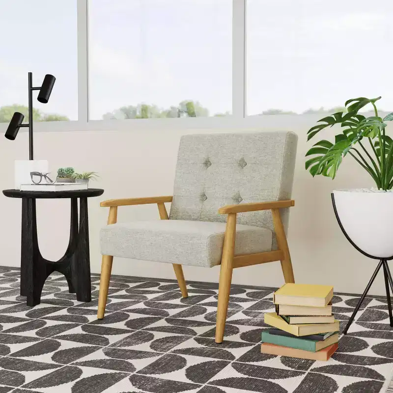 Wood Frame Accent Chair Light Gray - HomePop: Upholstered Polyester, Plywood Construction, 250lb Capacity