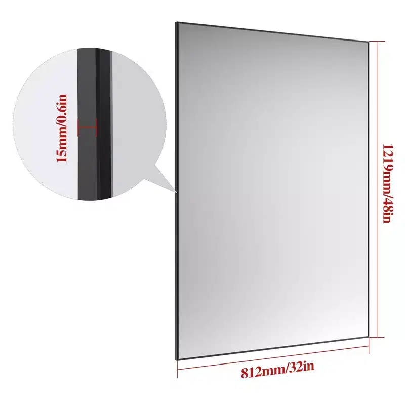 48x32 Modern Black Frame Bathroom Mirror: Oversized, Aluminum, Wall Mounted, Vertical/Horizontal
