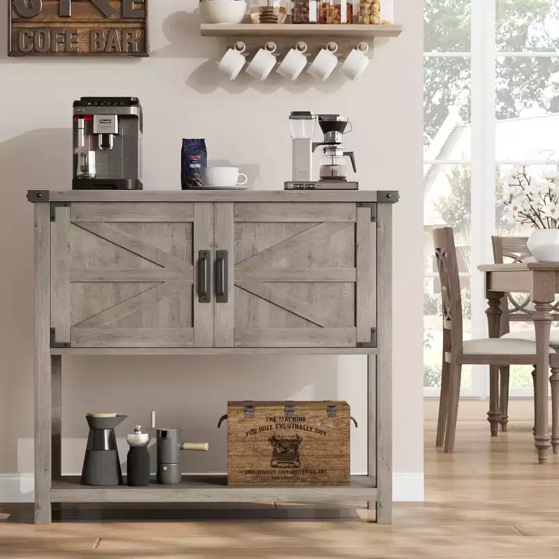Farmhouse Buffet Sideboard with 2-Door Cabinet and Shelf Wood Console Table with Storage for Kitchen, Hallway, Dining