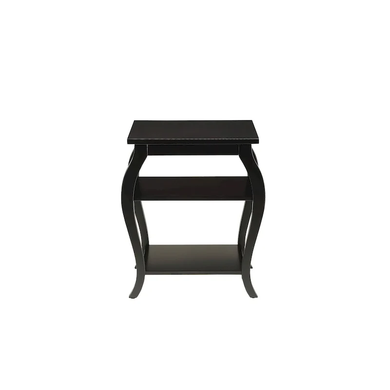23 Black Wood Bow Leg End Table With Two Shelves - 20 W x 18 D x 23 H