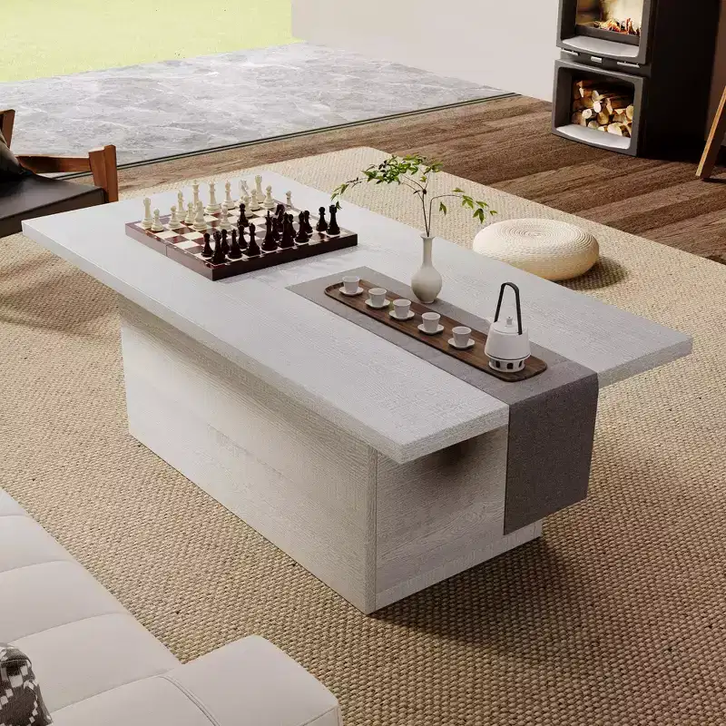 Rectangular Coffee Table, 47.25-Inch Modern Solid Wood Medium Coffee Table, Wooden Farmhouse Rustic Cocktail Coffee Table