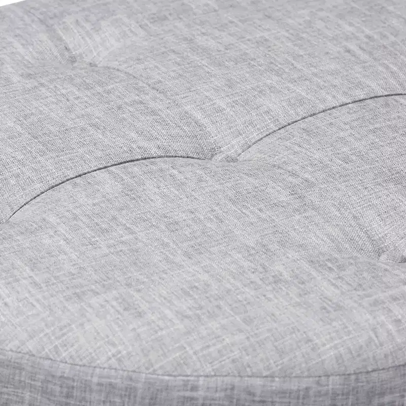 Baxton Studio Vinet Natural Wood Cocktail Ottoman Gray: Modern Upholstered Round Coffee Table, 250lb Capacity