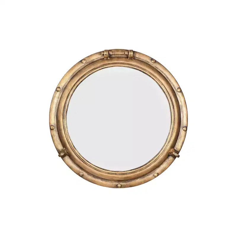 22 Round Distressed Metal Porthole Mirror Gold - Storied Home: Modern Style, No Assembly, Wall Mounted