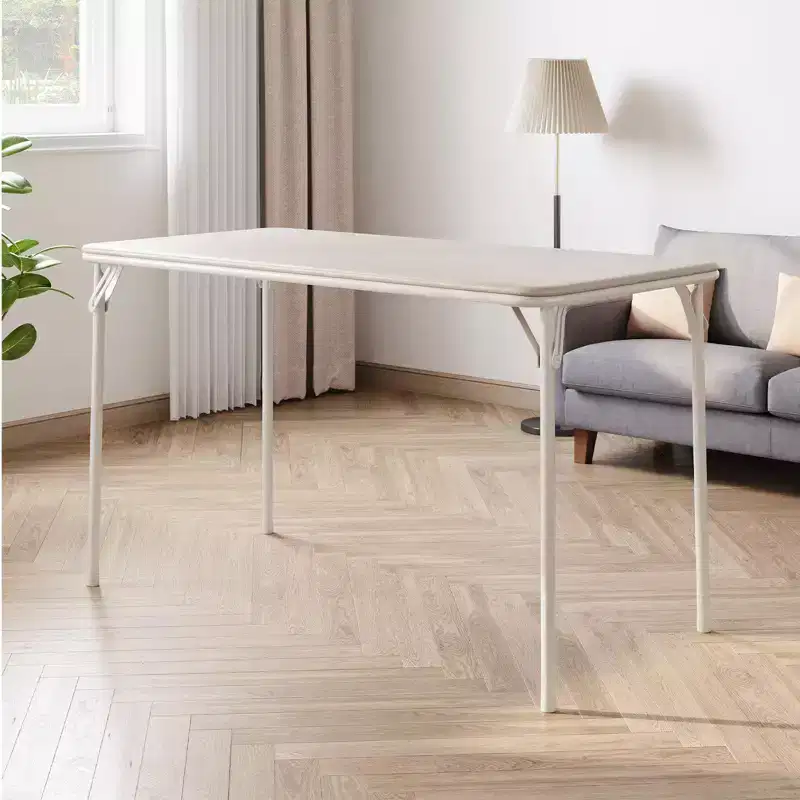 Folding Table 4 Foot with Upholstered PU Leather Tabletop, Heavy Duty Metal Legs, Collapsible Design & Shelf Bracket, No Assembly Required