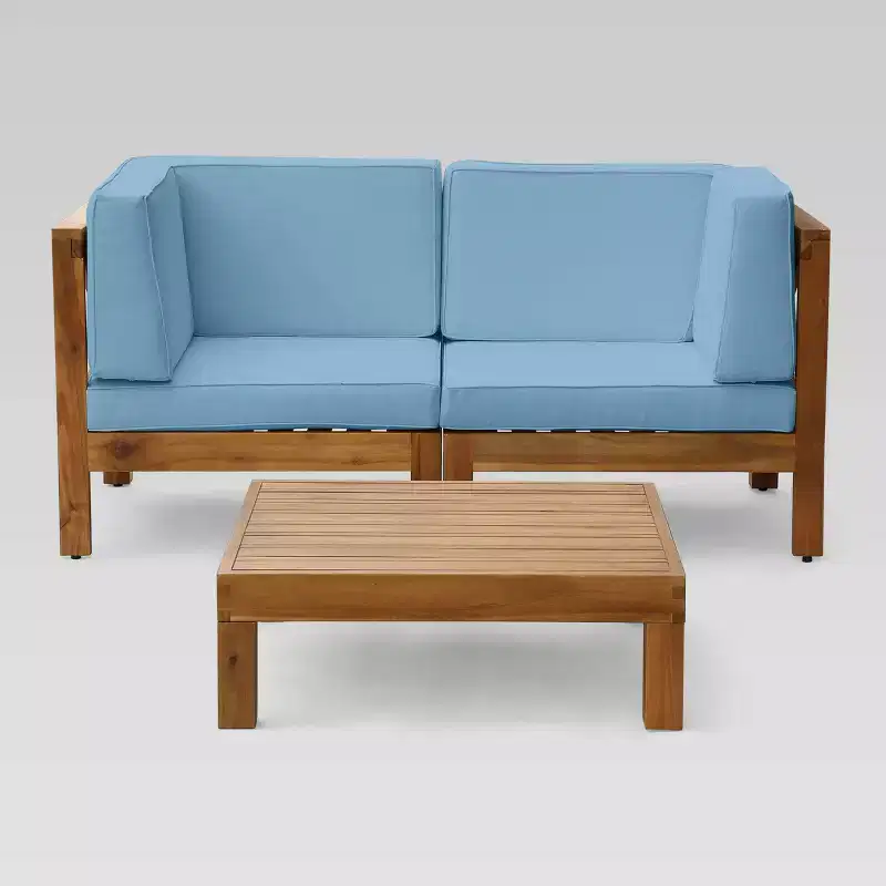 Christopher Knight Home Brava 3pc Acacia Modular Loveseat and Table Set